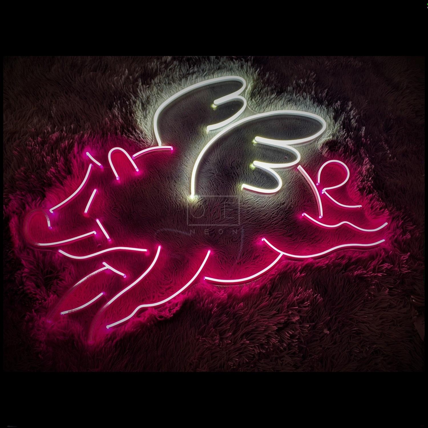 Pink-White Winged Flame Led Neon Sign For Bedroom Studio Decor | Shineneon