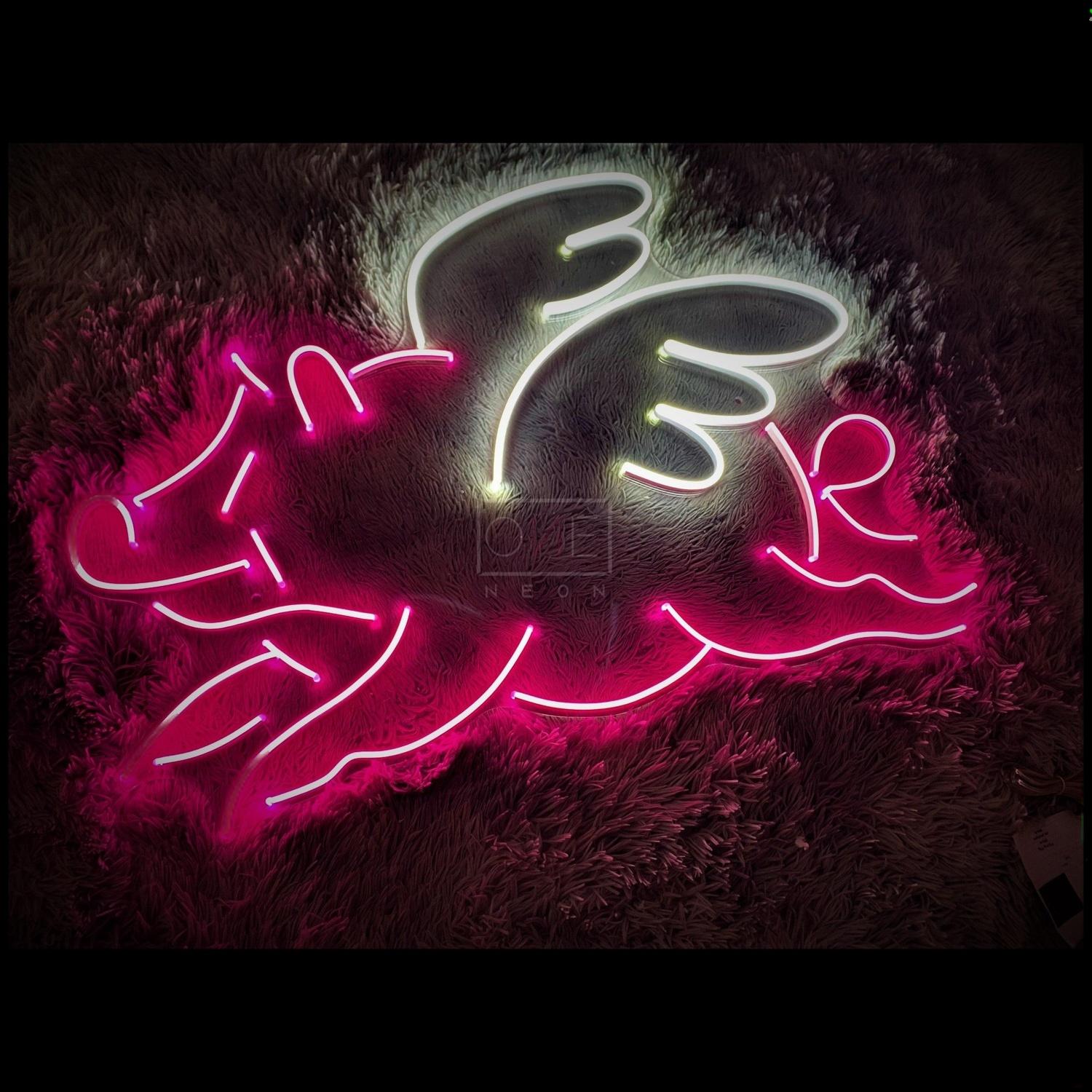 Pink-White Winged Flame Led Neon Sign For Bedroom Studio Decor | Shineneon