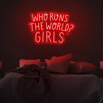 Pink Who Runs The World Girls Led Neon Sign Bedroom Wall Art | Shineneon