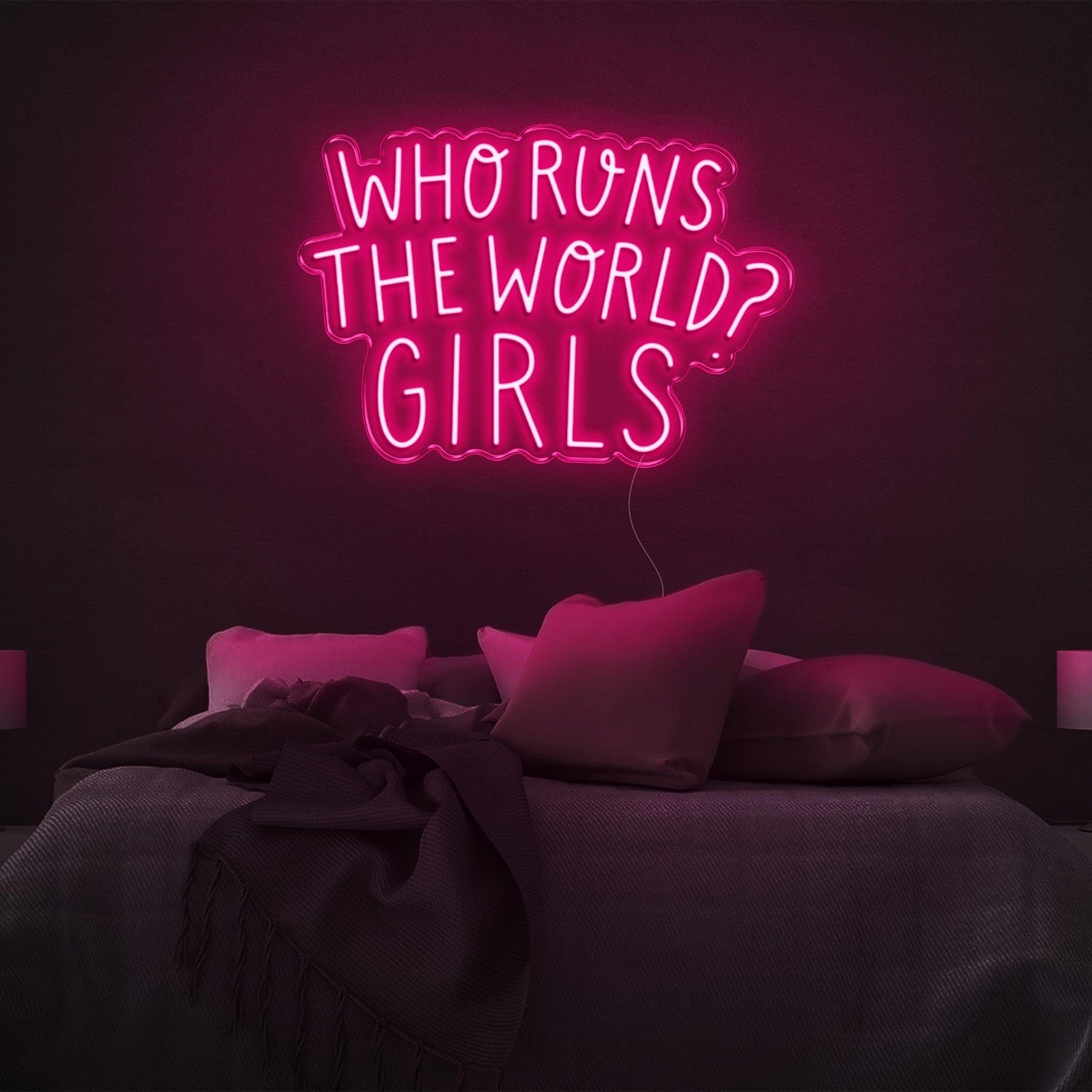 Pink Who Runs The World Girls Led Neon Sign Bedroom Wall Art | Shineneon