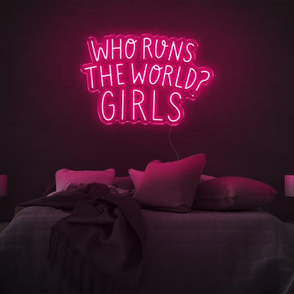 Pink Who Runs The World Girls Led Neon Sign Bedroom Wall Art | Shineneon