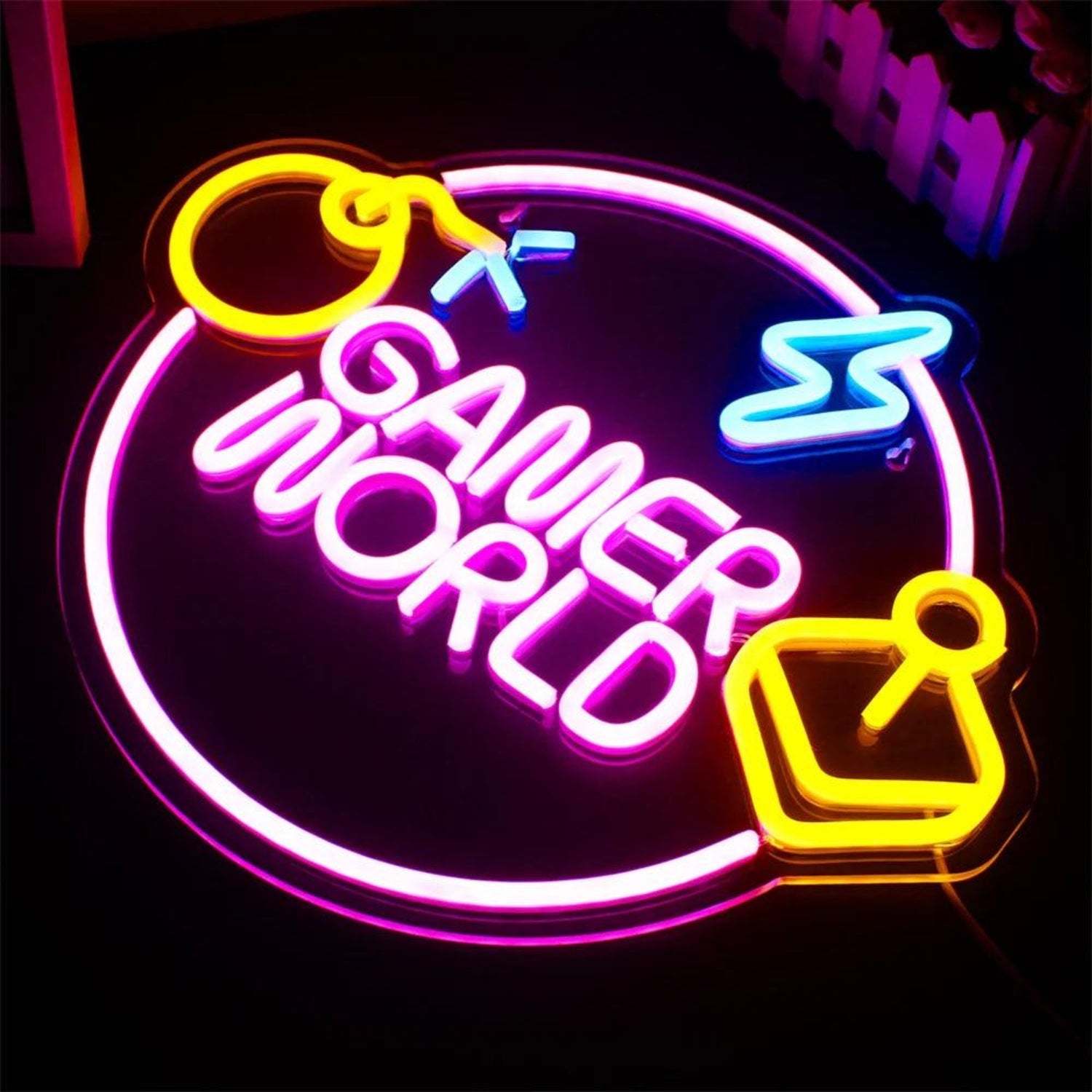 Pink-Yellow-Blue Gamer World Led Neon Sign For Gaming Room Decor | Shineneon