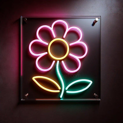 Pink-Yellow-Teal Flower Led Neon Sign For Bedroom Cafe Bar Wall Decor | Shineneon