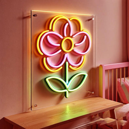 Pink-Yellow-Teal Flower Led Neon Sign For Bedroom Cafe Bar Wall Decor | Shineneon