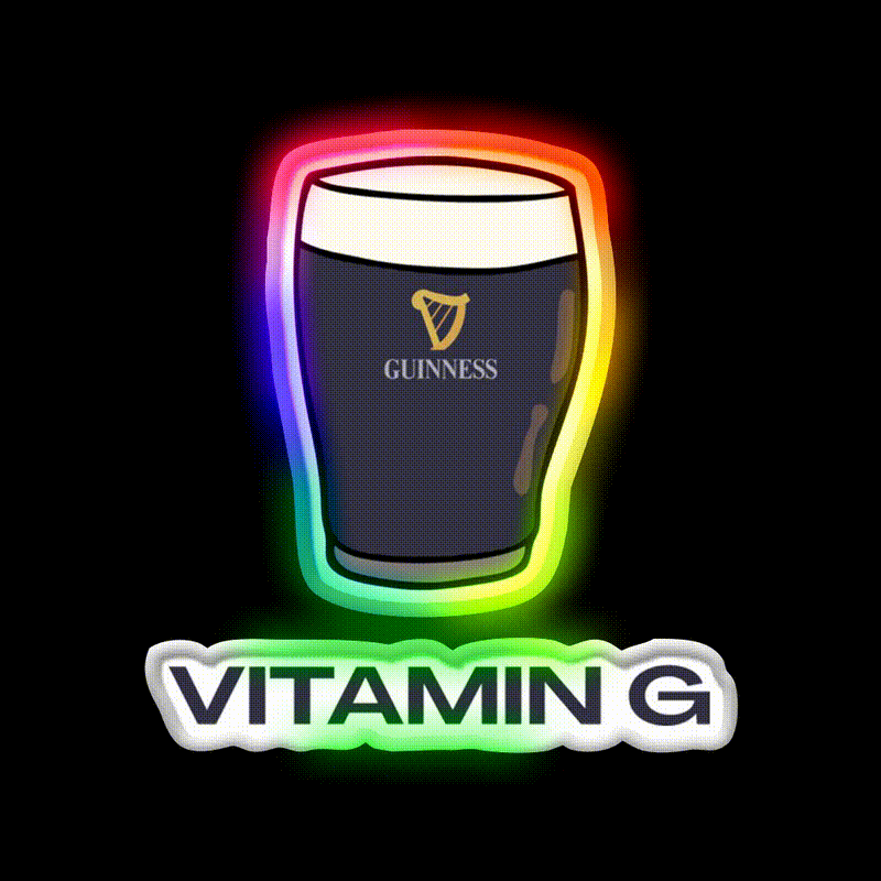 Pint Of Guiness Vitamin G Split The G Beer Bar Decor Led Neon Sign Rgb Color - LED neon sign close-up detail