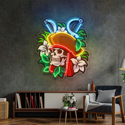 Pirate Skeleton Crossed Swords Uv Printed Led Neon Sign For Themed Bar Decor | Shineneon