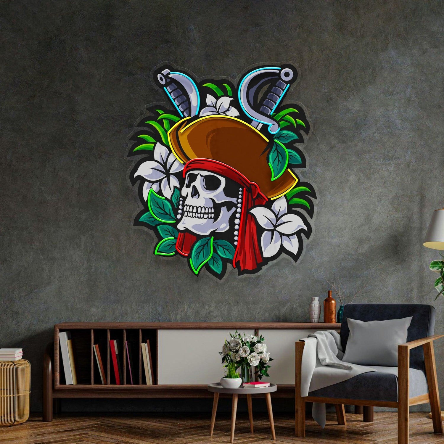 Pirate Skeleton Crossed Swords Uv Printed Led Neon Sign For Themed Bar Decor | Shineneon