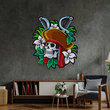 Pirate Skeleton Crossed Swords Uv Printed Led Neon Sign For Themed Bar Decor | Shineneon