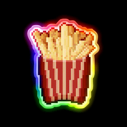 Pixel Art French Fries Snack Food Led Neon Sign Rgb Color - LED neon sign close-up detail