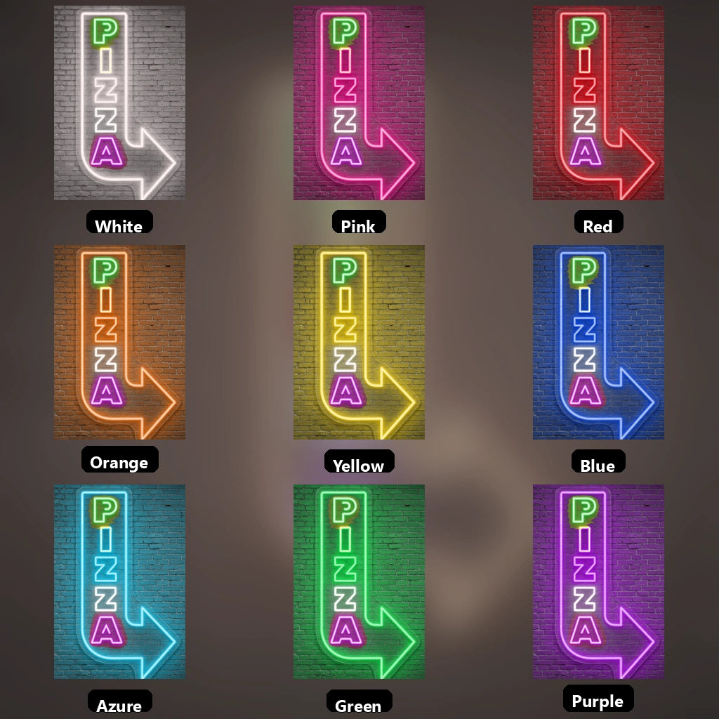 Pizza And Arrow Pointing Up Wall Decor LED Neon Sign - 05 Color Grid
