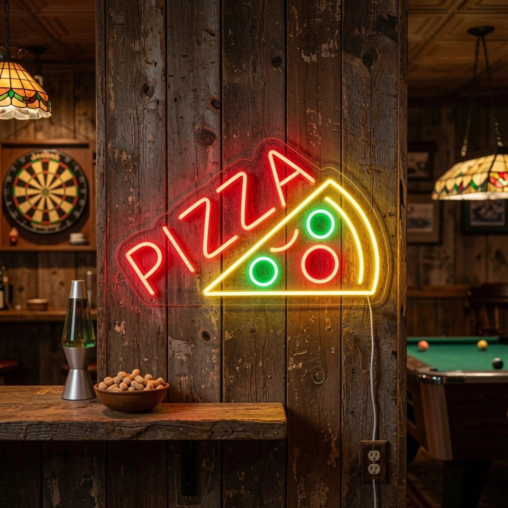 Pizza And Two Slices Of Pizza Wall Decor LED Neon Sign - 03 Real Lifestyle Scene