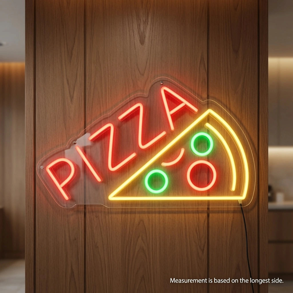 Pizza And Two Slices Of Pizza Wall Decor LED Neon Sign - 04 Size Image