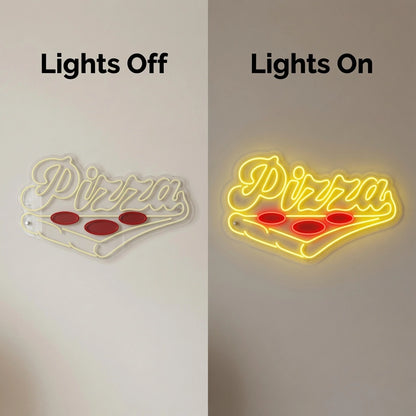 Pizza Bedroom Decor LED Neon Sign - 06 Day Night Comparison