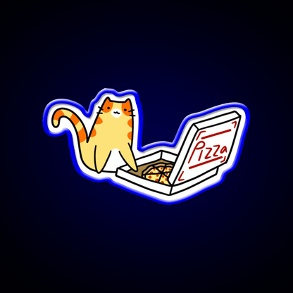 Pizza Box Tabby Cat Fast Food Led Neon Sign For Burger Place Rgb Color - Shineneon