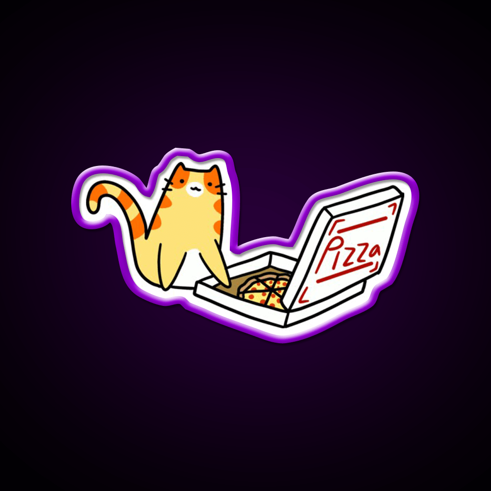 Pizza Box Tabby Cat Fast Food Led Neon Sign For Burger Place Rgb Color - Shineneon