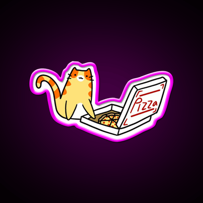 Pizza Box Tabby Cat Fast Food Led Neon Sign For Burger Place Rgb Color - Shineneon