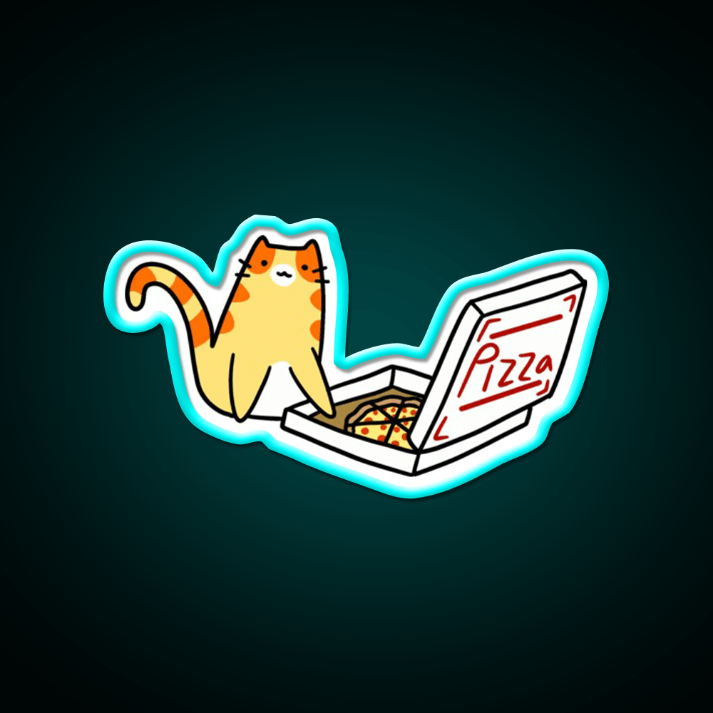 Pizza Box Tabby Cat Fast Food Led Neon Sign For Burger Place Rgb Color - Shineneon