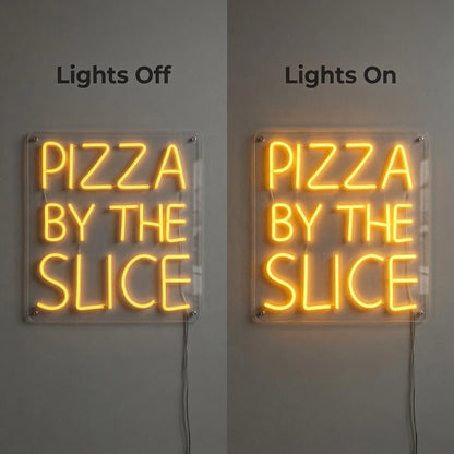 Pizza By The Slice LED Neon Sign - 06 Day Night Comparison