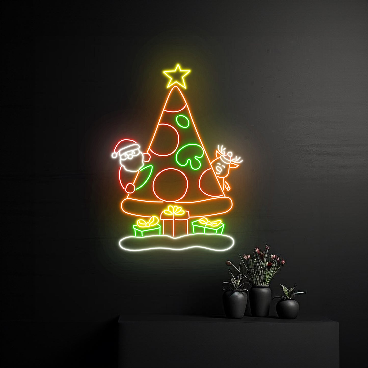 Pizza Christmas Tree Neon Sign