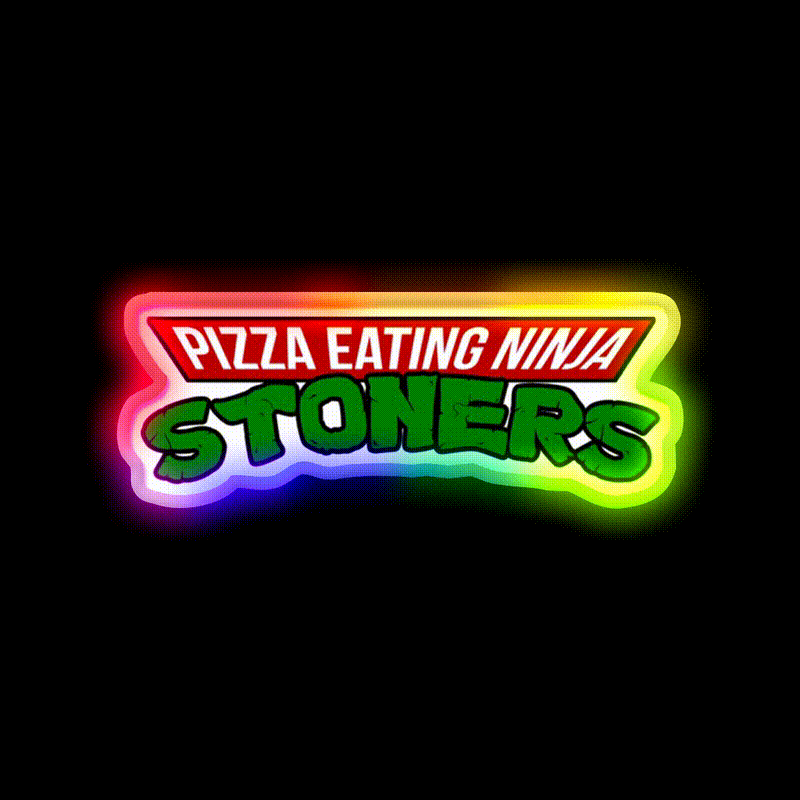Pizza Eating Ninja Stoners Hemp Inspired Green Leaf Led Neon Sign Rgb Color - LED neon sign close-up detail