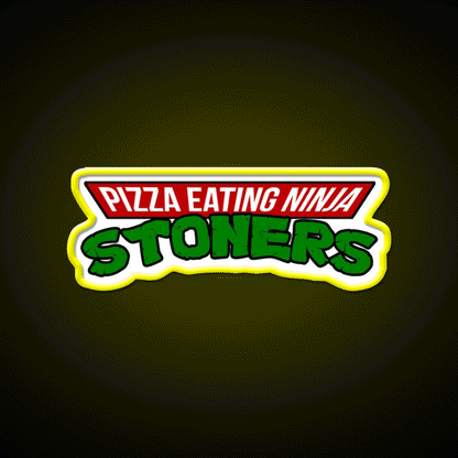 Pizza Eating Ninja Stoners Hemp Inspired Green Leaf Led Neon Sign Rgb Color - Custom LED neon sign front view