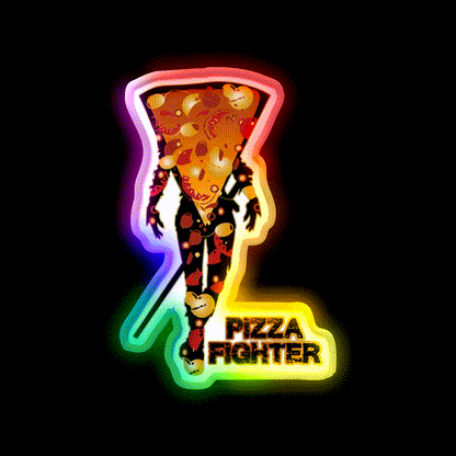 Pizza Fighter Samurai Fast Food Led Neon Sign For Burger Place Rgb Color - LED neon sign close-up detail