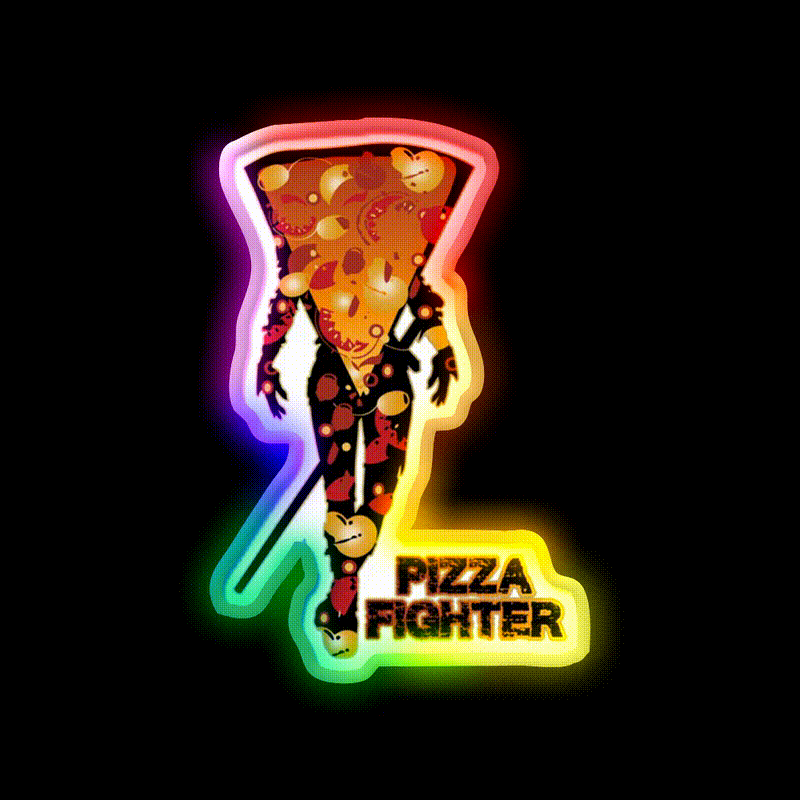 Pizza Fighter Samurai Fast Food Led Neon Sign For Burger Place Rgb Color - LED neon sign close-up detail