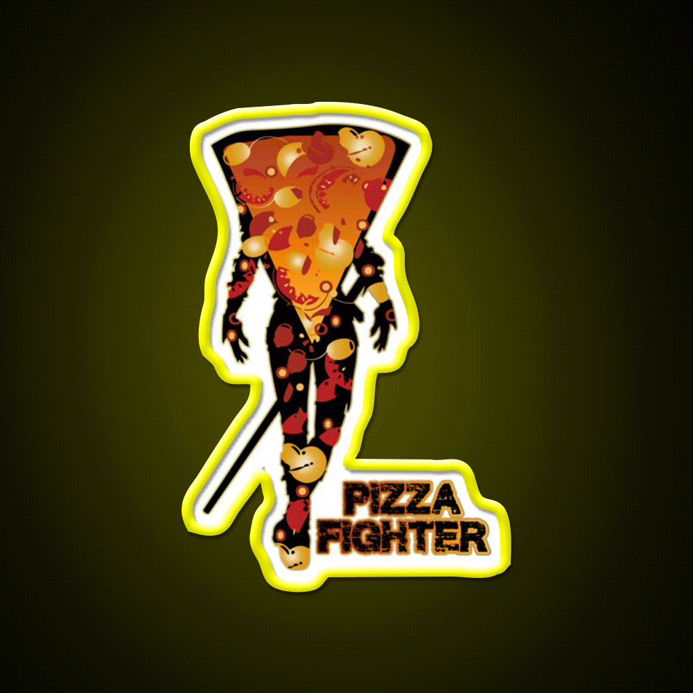 Pizza Fighter Samurai Fast Food Led Neon Sign For Burger Place Rgb Color - Custom LED neon sign front view