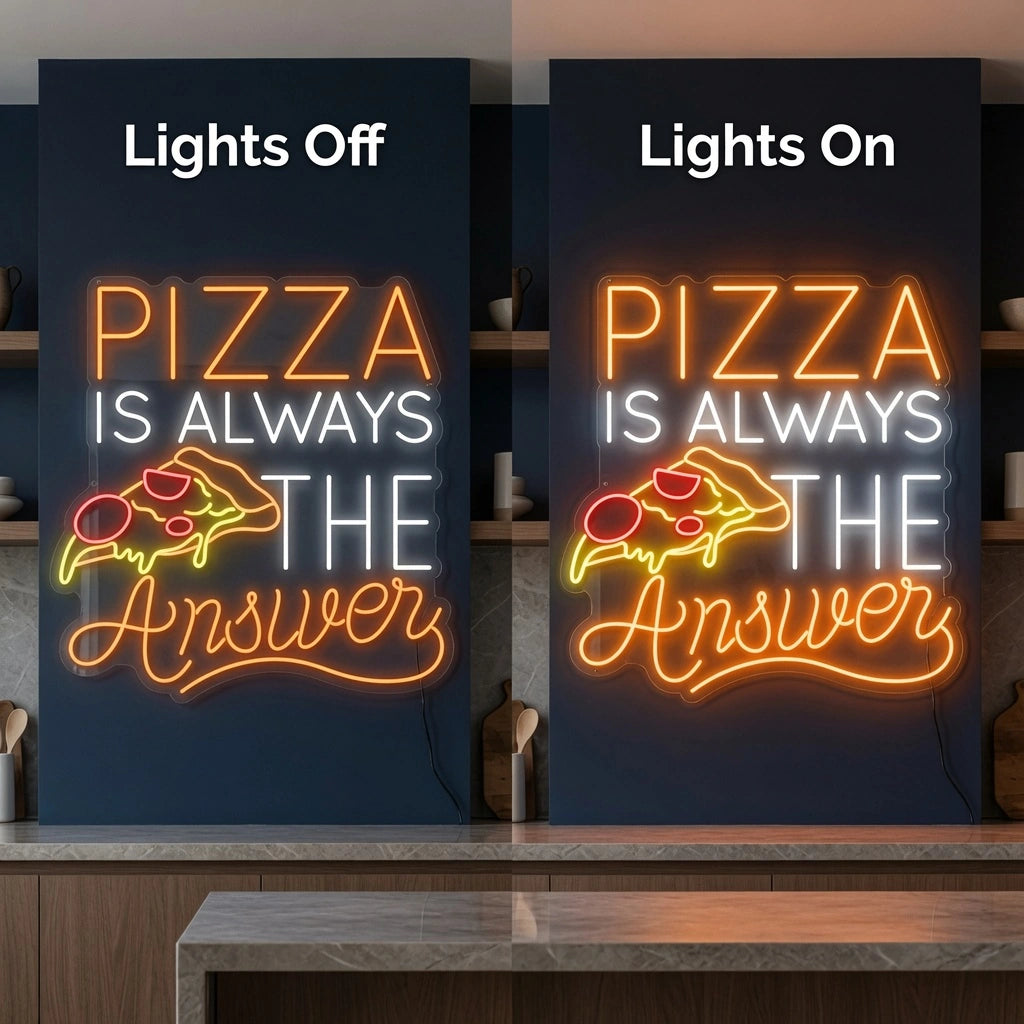 Pizza Is Always The Answer Wall Decor LED Neon Sign - 06 Day Night Comparison