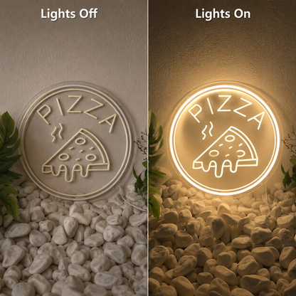 Pizza LED Neon Sign Living Room Decor - 06 Day Night Comparison