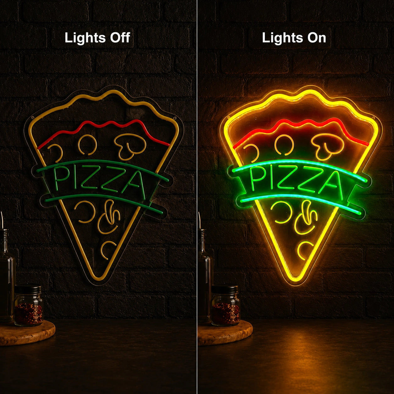 Pizza LED Neon Sign Wall Neon Sign - 06 Day Night Comparison