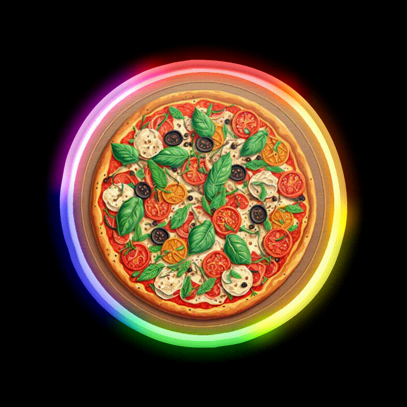 Pizza Margherita Snack Food Led Neon Sign Rgb Color - LED neon sign close-up detail