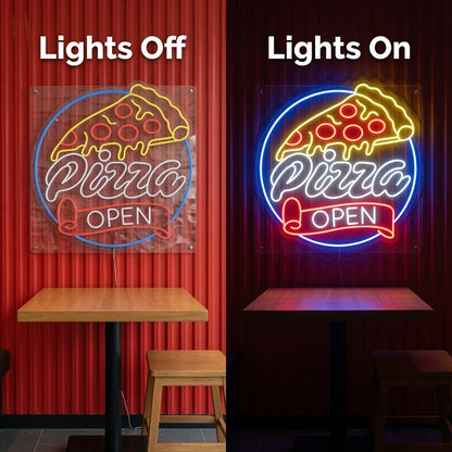 Pizza Open LED Neon Sign Wall Neon Sign - 06 Day Night Comparison