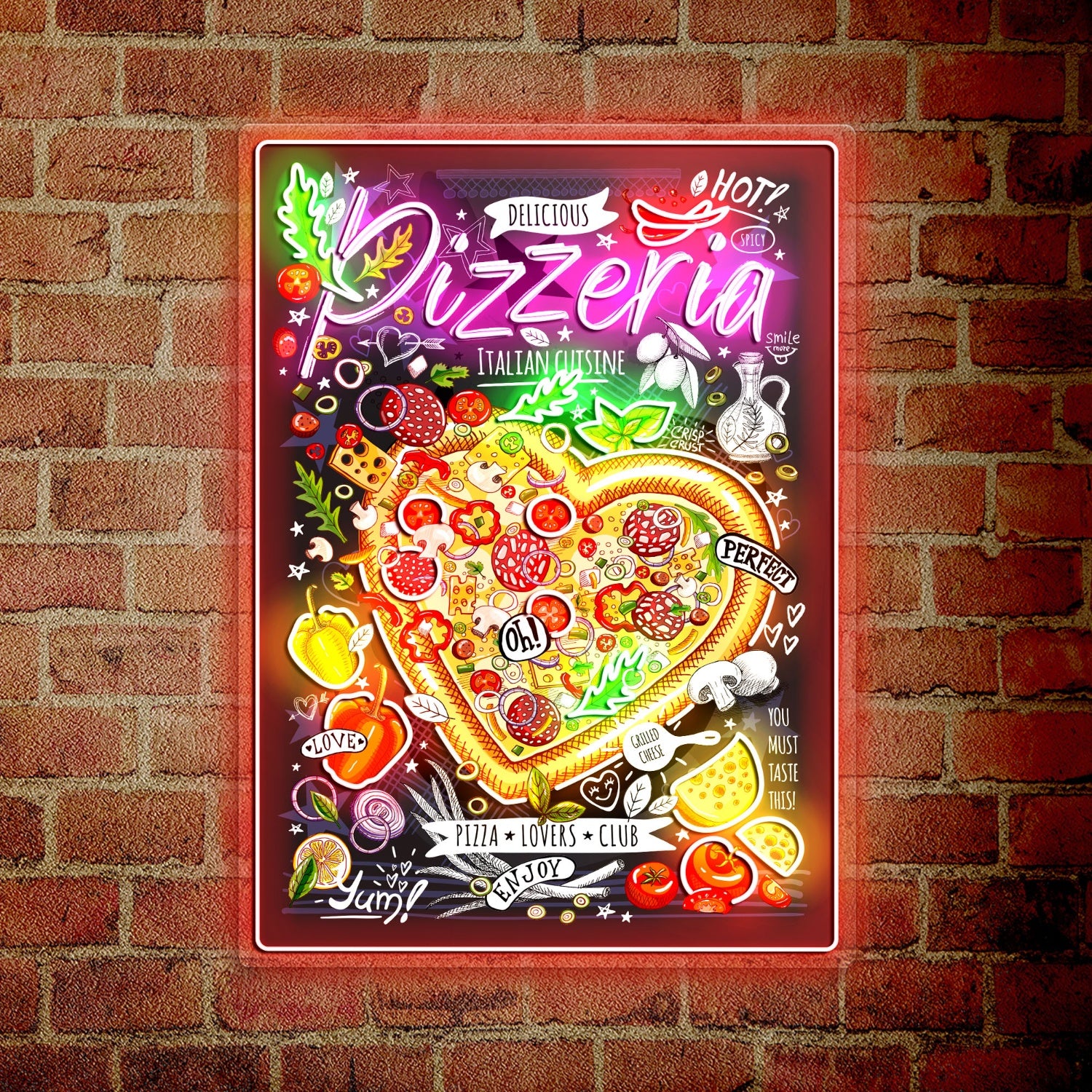 Pizza Poster Italian Cuisine Menu Acrylic Led Sign | Shineneon