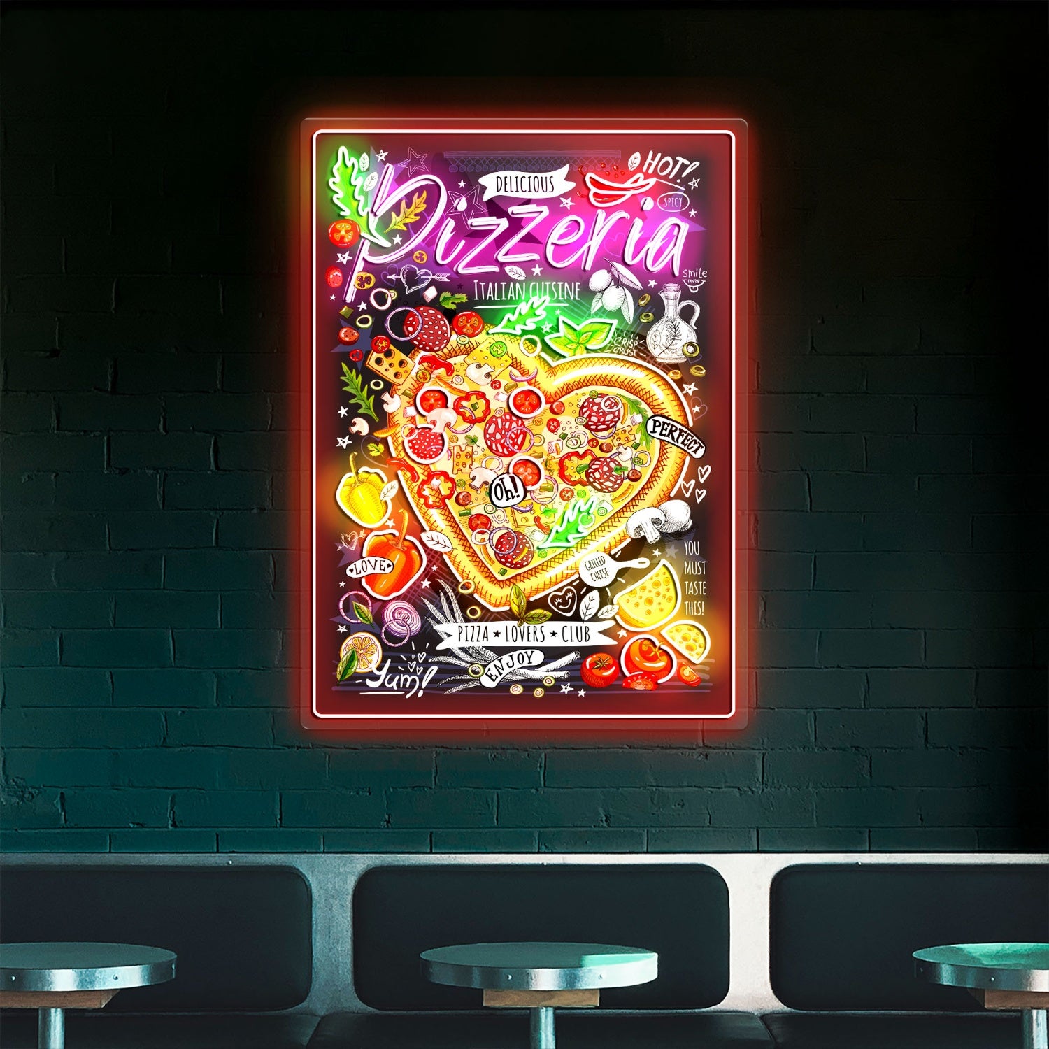 Pizza Poster Italian Cuisine Menu Acrylic Led Sign | Shineneon