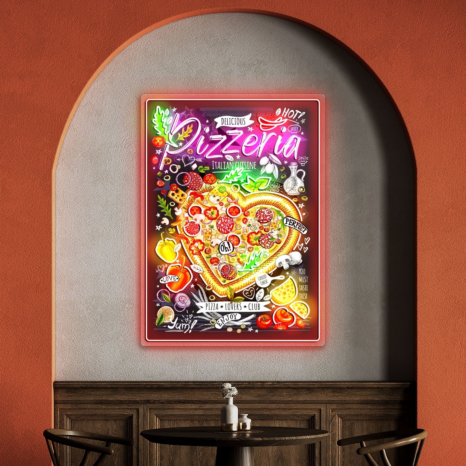 Pizza Poster Italian Cuisine Menu Acrylic Led Sign | Shineneon