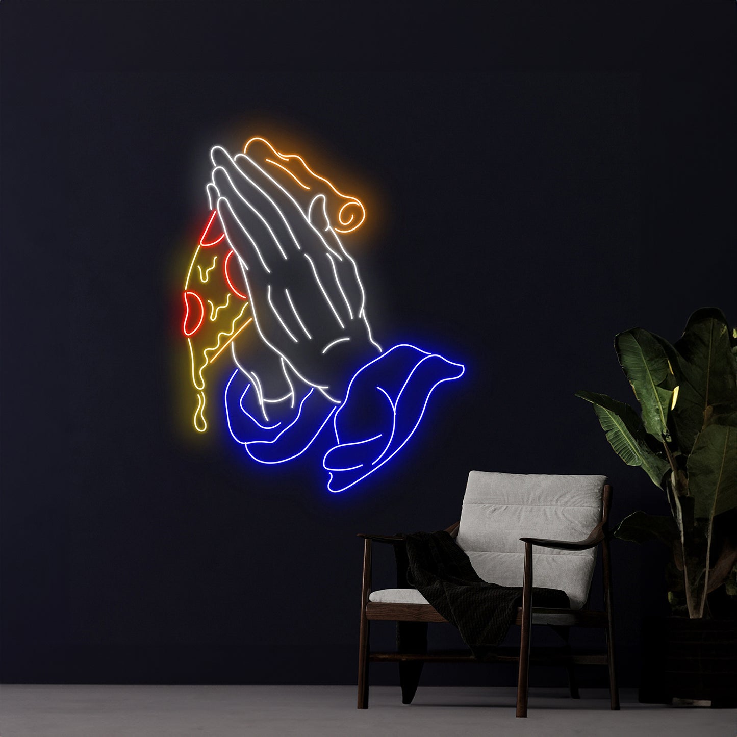 Pizza Praying Hands Neon Sign