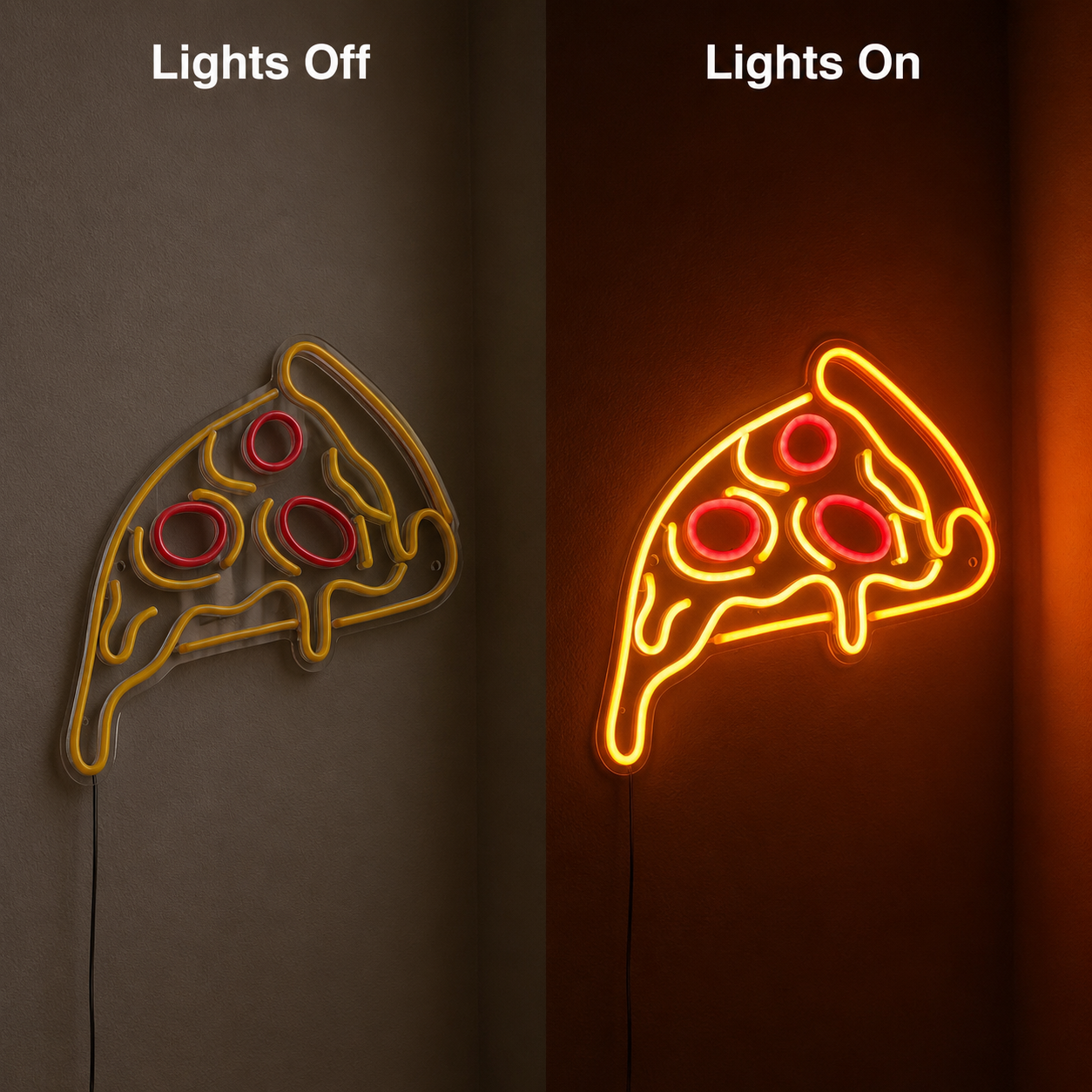 Pizza Shop Wall Art LED Neon Sign - 06 Day Night Comparison