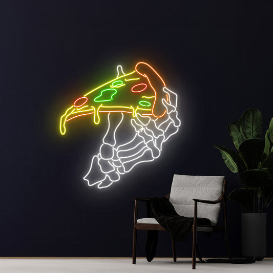 Pizza Skeleton Hand Neon Sign