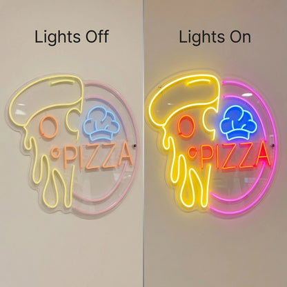 Pizza Wall Decor LED Neon Sign - 06 Day Night Comparison
