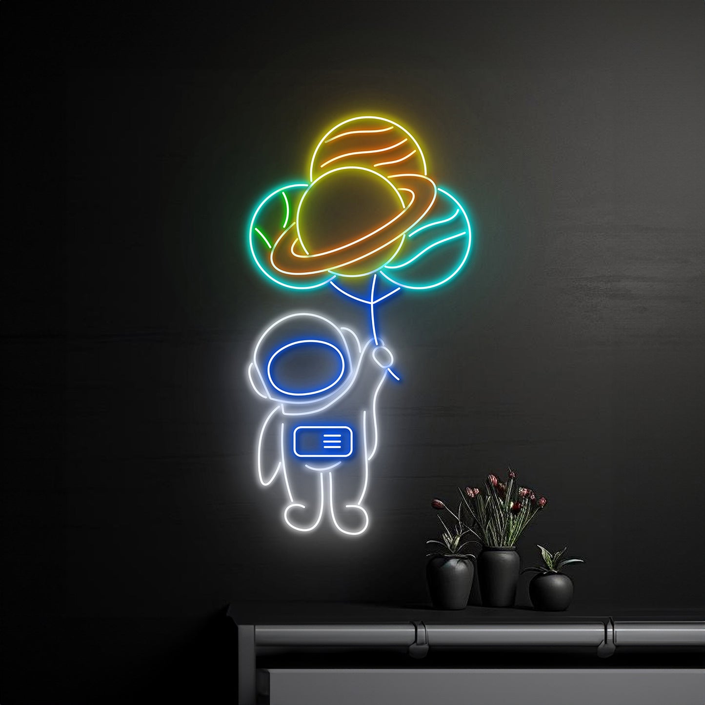 Planet Balloon Astronaut Neon Sign Spaceman Led Light