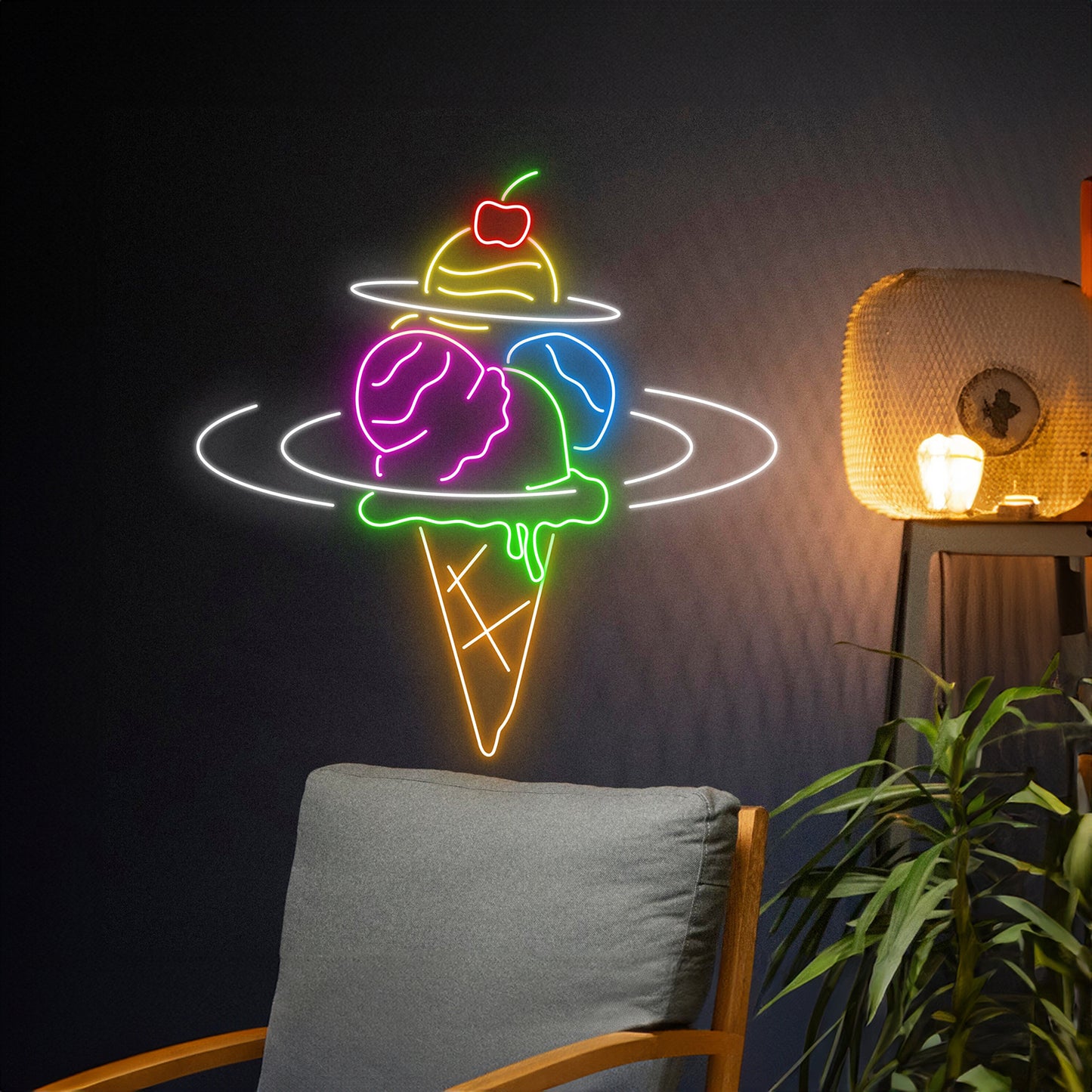 Planet Ice Cream Cone Neon Sign