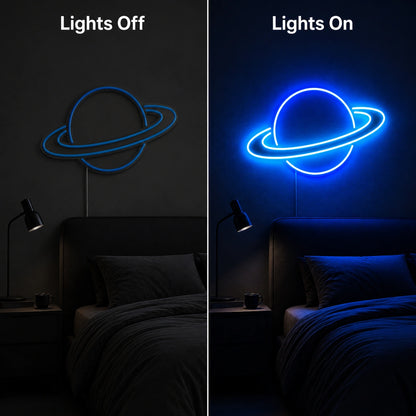 Planet Line Neon Sign LED Neon Sign day and night comparison