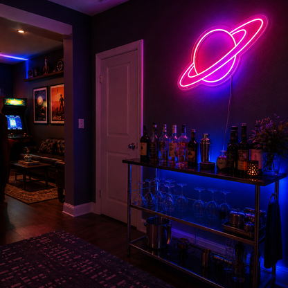 Planet Saturn LED Neon Sign Bedroom Wall Art - 03 Real Lifestyle Scene