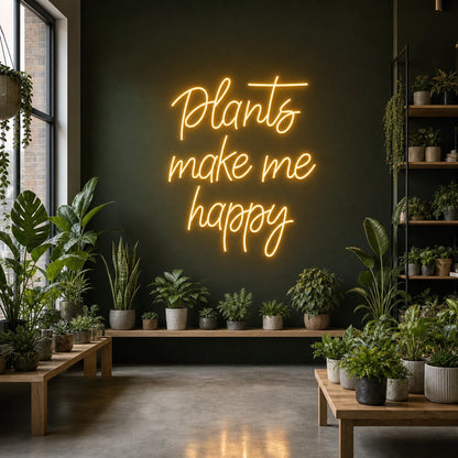 Plants Make Me Happy LED Neon Sign Garage Man Cave Neon Sign size image