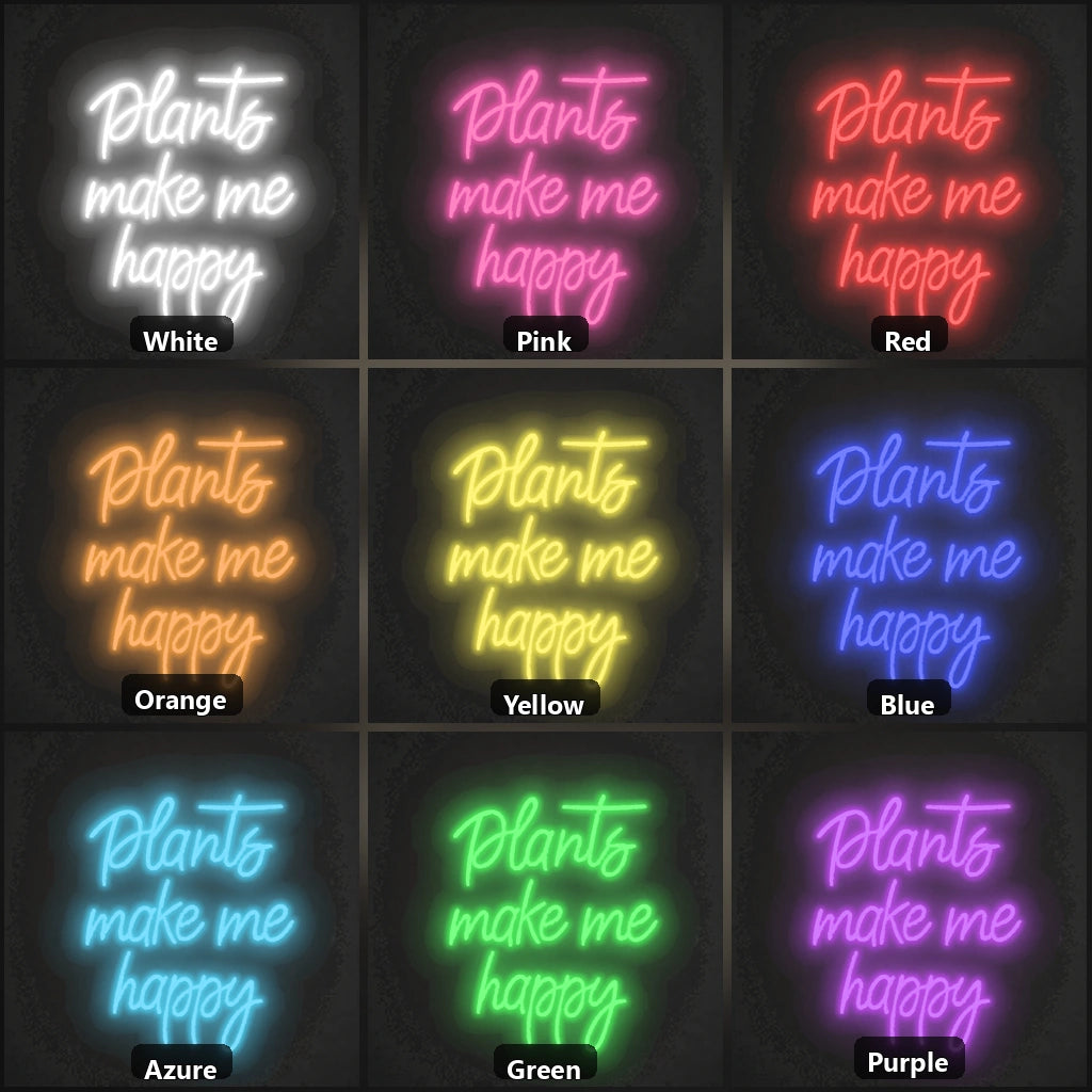 Plants Make Me Happy LED Neon Sign Garage Man Cave Neon Sign color grid