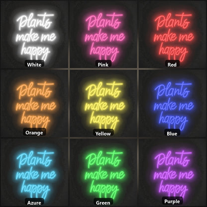 Plants Make Me Happy LED Neon Sign Garage Man Cave Neon Sign color grid