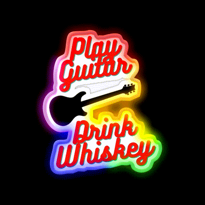 Play Guitar Drink Whiskey Drink Bar Led Neon Sign Rgb Color