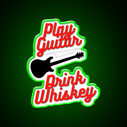 Play Guitar Drink Whiskey Drink Bar Led Neon Sign Rgb Color