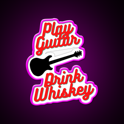 Play Guitar Drink Whiskey Drink Bar Led Neon Sign Rgb Color